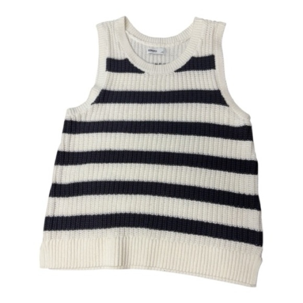 Striped Knit Sweater/Vest Large  (charcoal and ivory) minimalist coastal beach